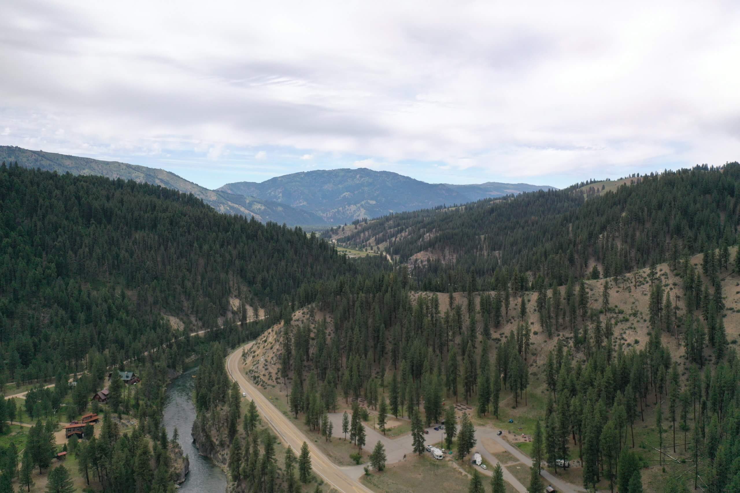 An aerial shot of the South fork of the Payette River