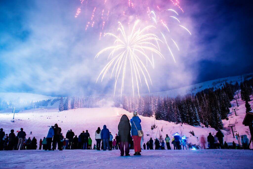 fireworks on snowy schweitzer mountain