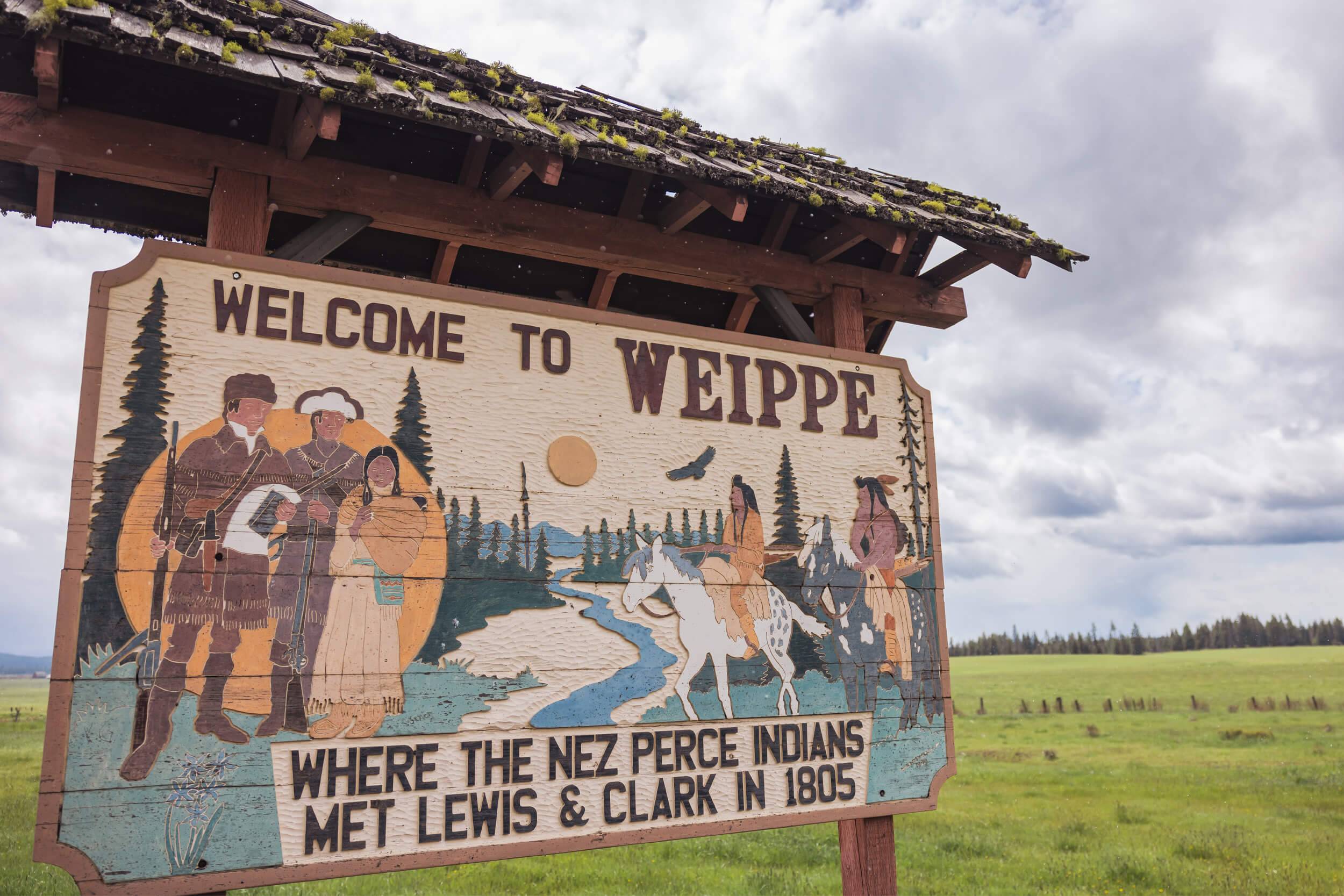 A welcome sign for the town of Weippe.