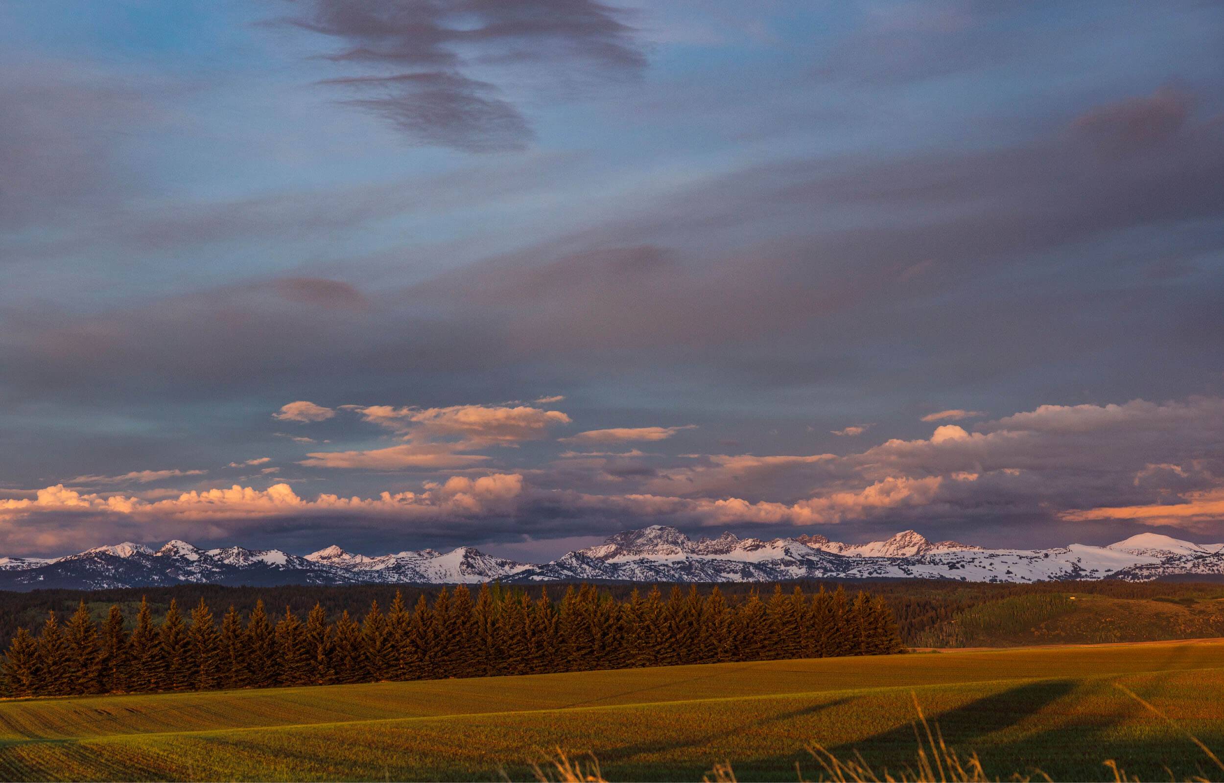 View of the Teton Mountains at sunset.