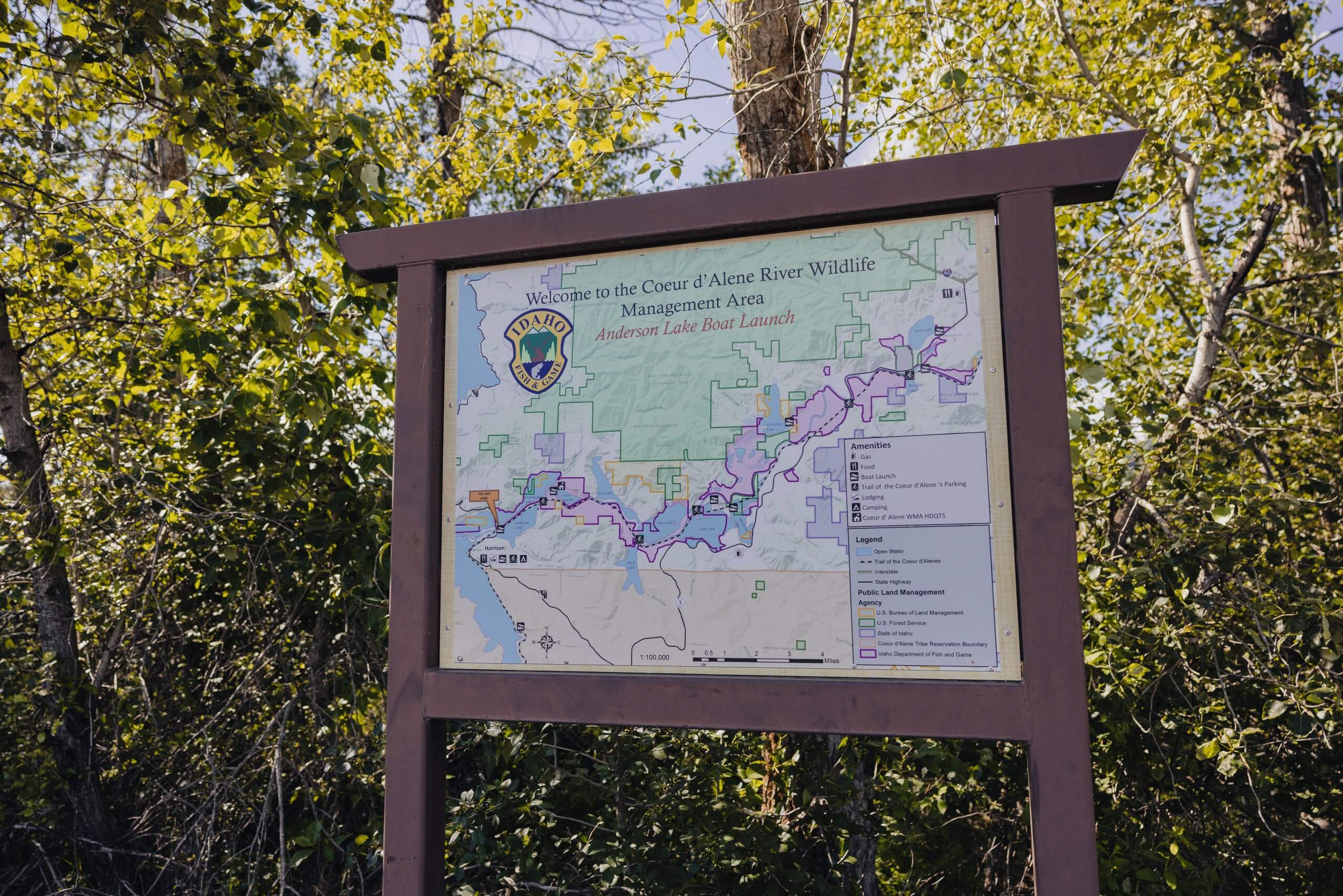 Coeur d'Alene River Wildlife Management Area signage.