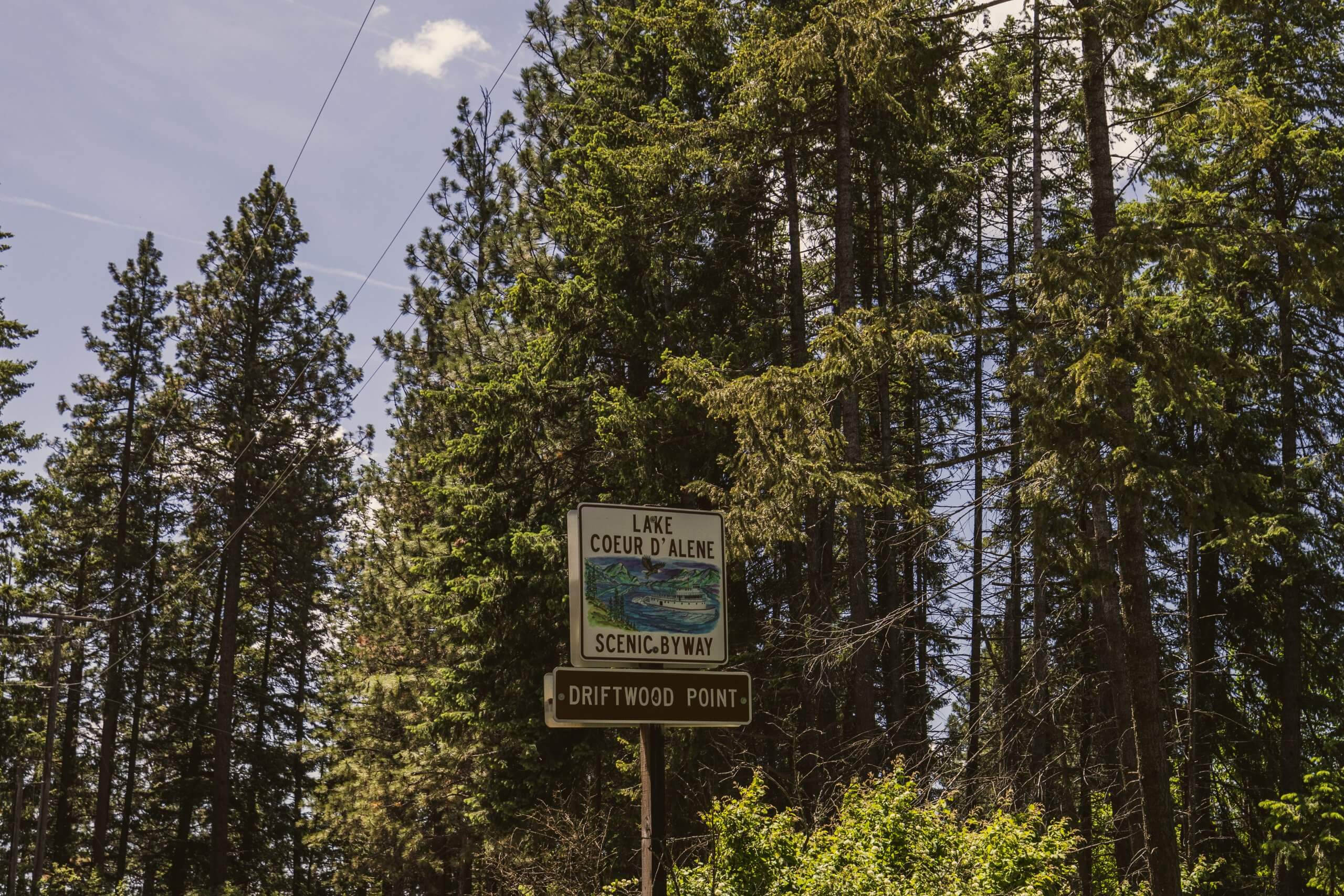 Lake Coeur d'Alene Scenic Byway signage.