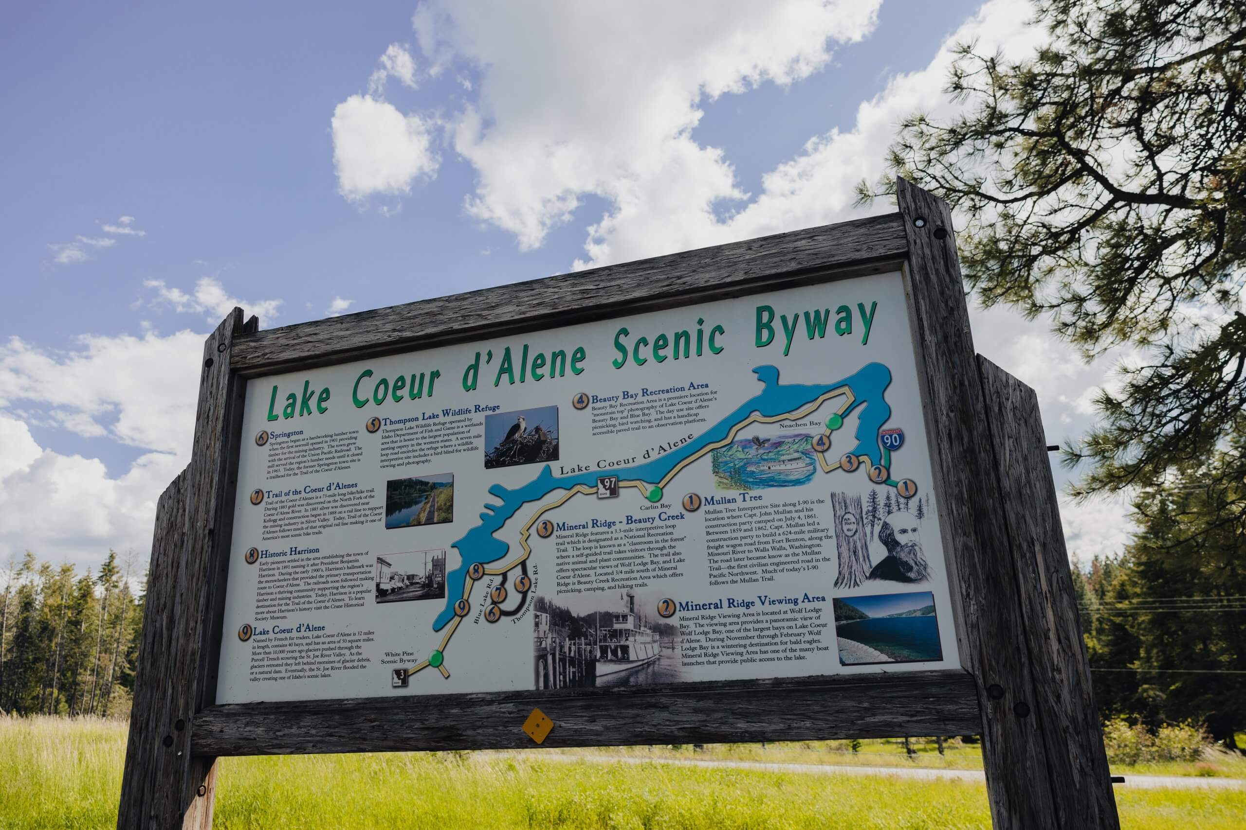 Lake Coeur d'Alene Scenic Byway signage.