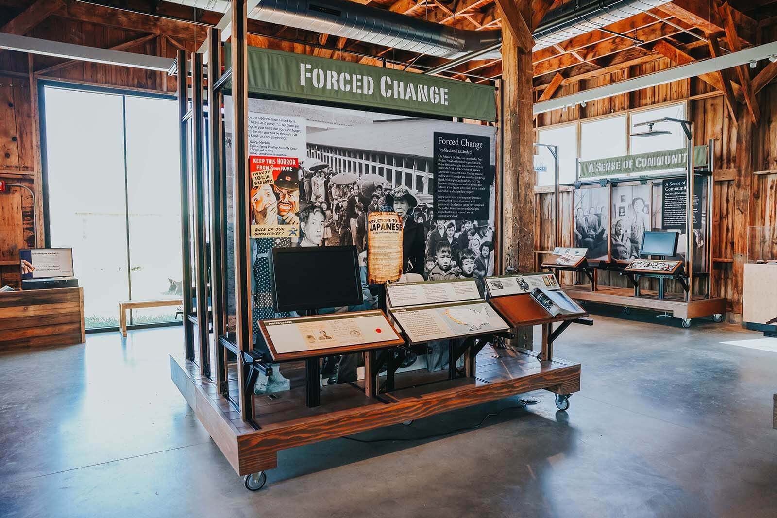 Exhibits inside the visitor center at Minidoka National Historic Site.