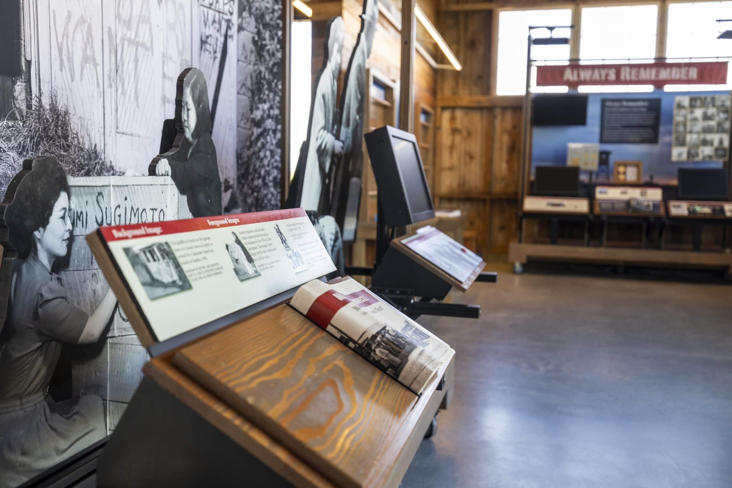 Exhibits inside the visitor center at Minidoka National Historic Site.
