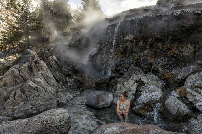 woman in natural hot pool