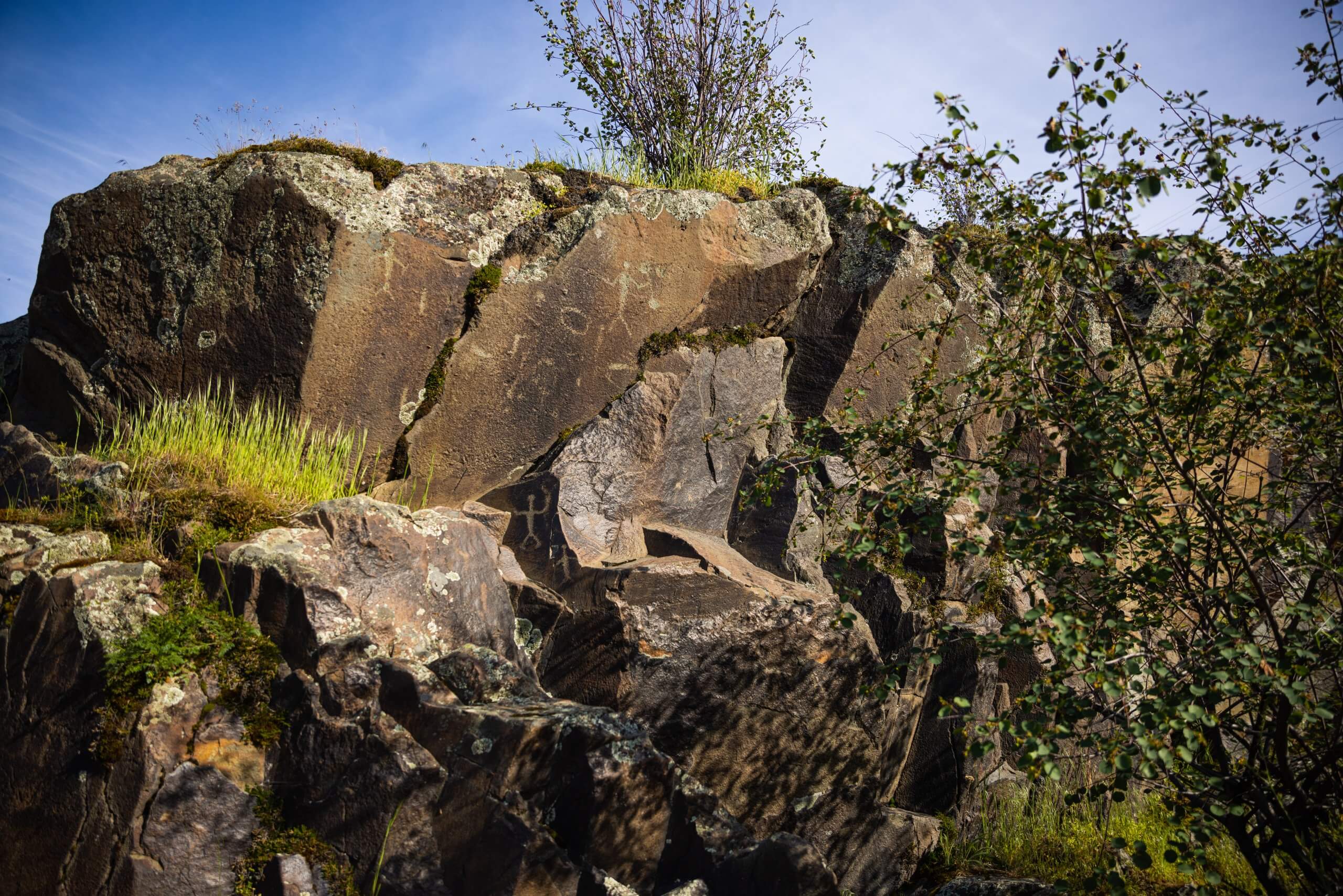 Petroglyphs on a boulder.