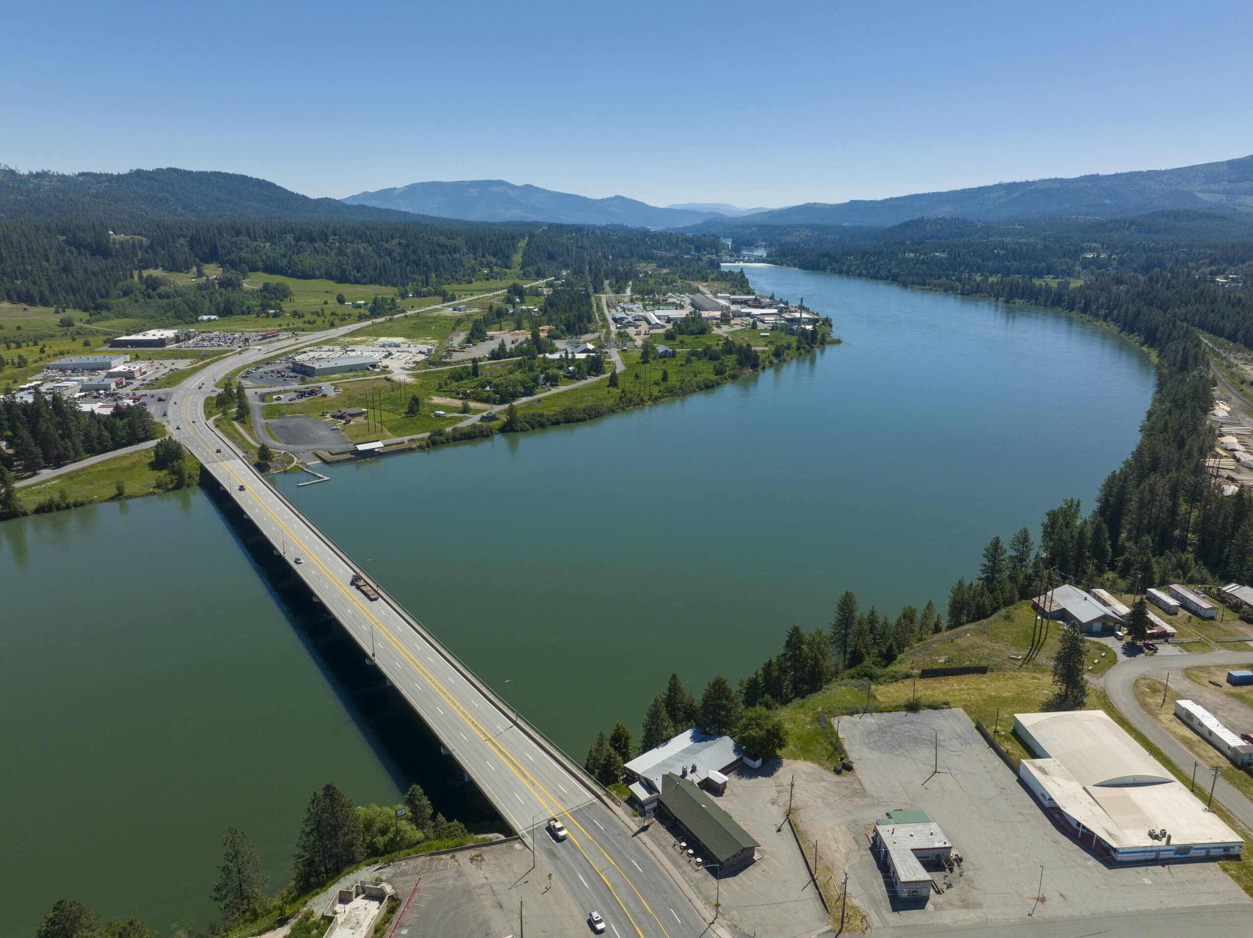 Aerial view of Pend Oreille River in Newport.