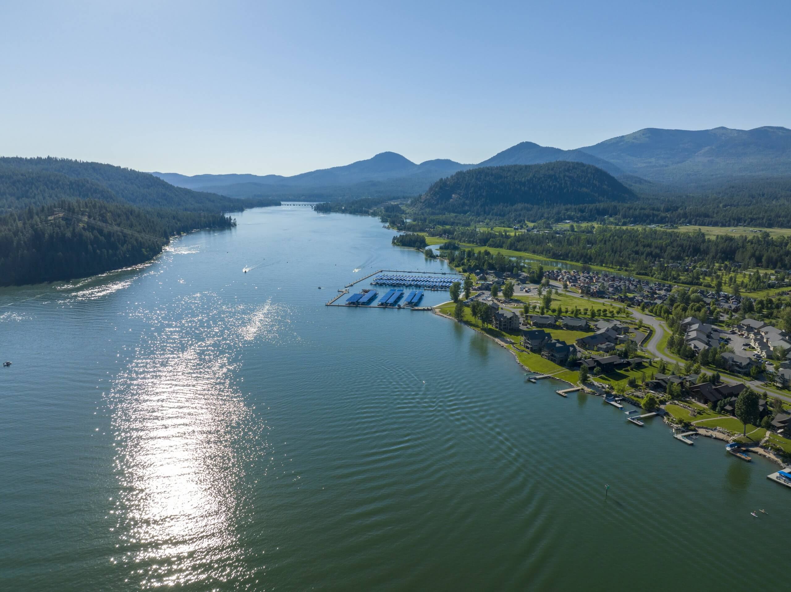 View of Dover Bay Resort on the Pend Oreille River.