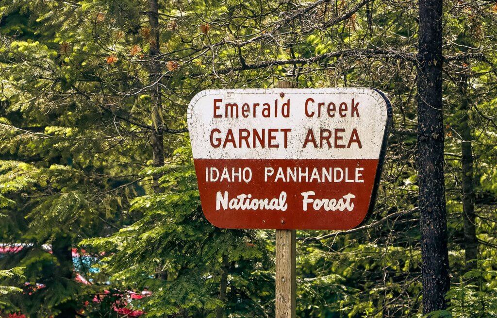 The Emerald Creek Garnet Area, Idaho Panhandle National Forest sign. 