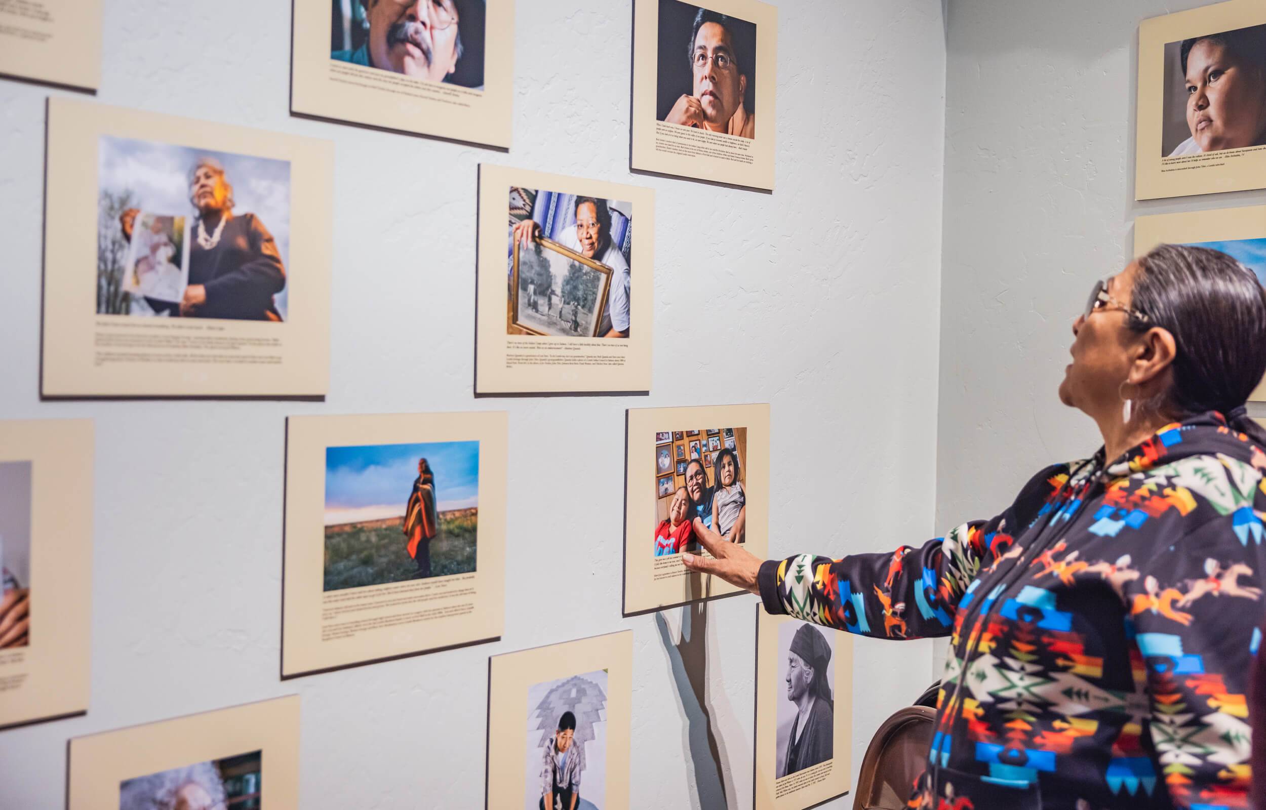Photo exhibit showing pictures of people at the Sacajawea Interpretive, Cultural, and Educational Center.