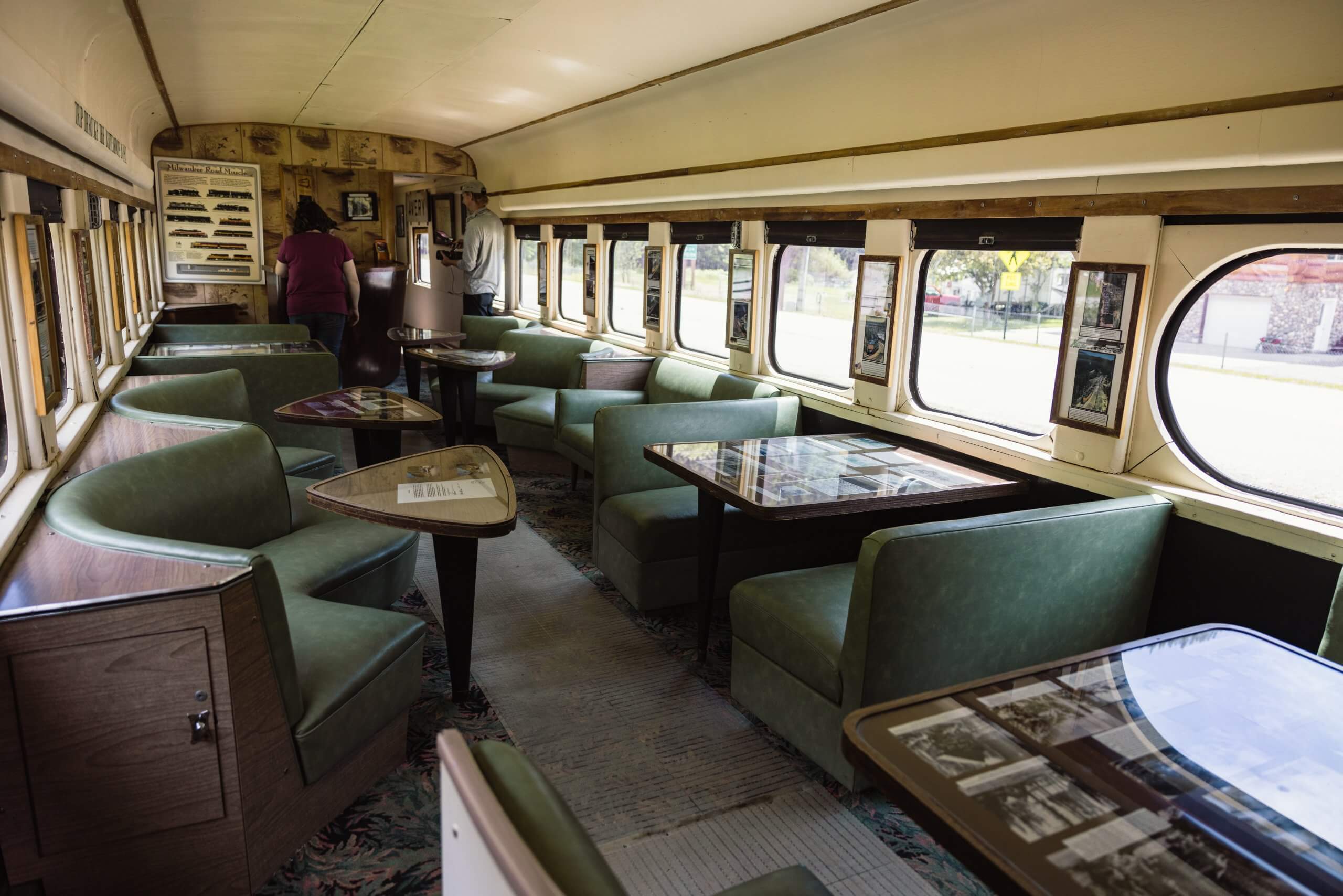 Interior of a train carriage at the Avery Museum.