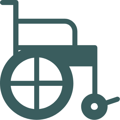 An illustrated teal wheelchair icon.