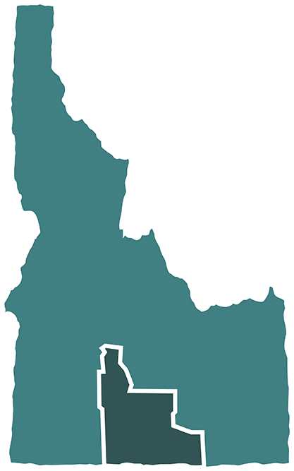 Teal outline of Idaho highlighting region four.