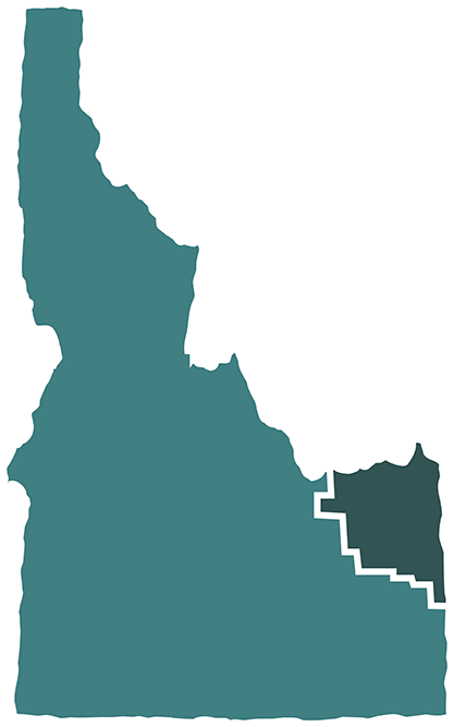 Teal outline of Idaho highlighting region six.