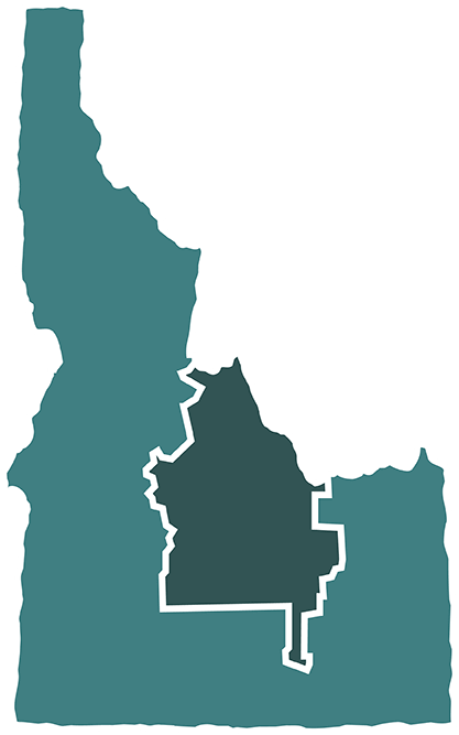 Teal outline of Idaho highlighting region seven.