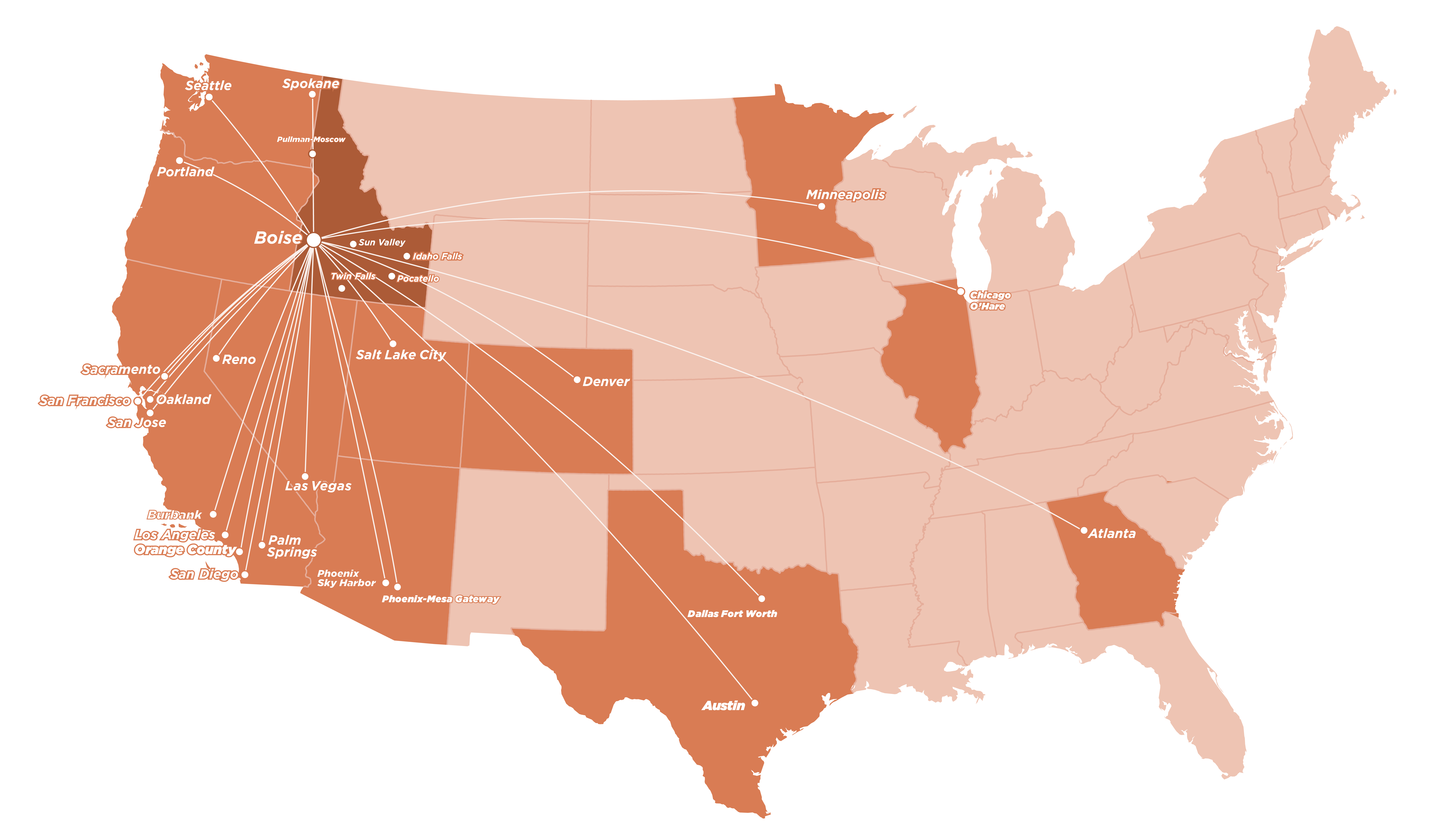nonstop flights to boise route map